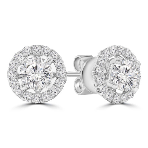 1 1/8 CTW Round Lab Created Diamond  Halo Stud Earrings in 18K White Gold (MD250397)