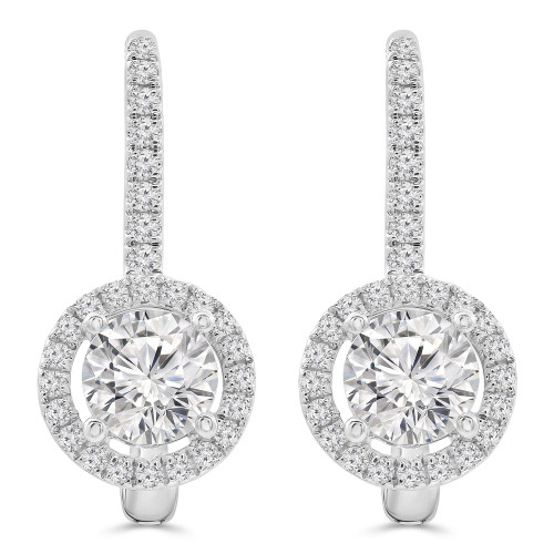 1 CTW Round Lab Created Diamond  Halo Drop/Dangle Earrings in 18K White Gold (MD250399)