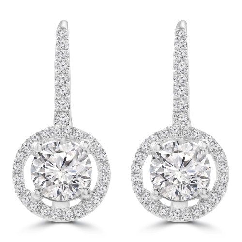 1 1/3 CTW Round Lab Created Diamond  Halo Drop/Dangle Earrings in 18K White Gold (MD250400)