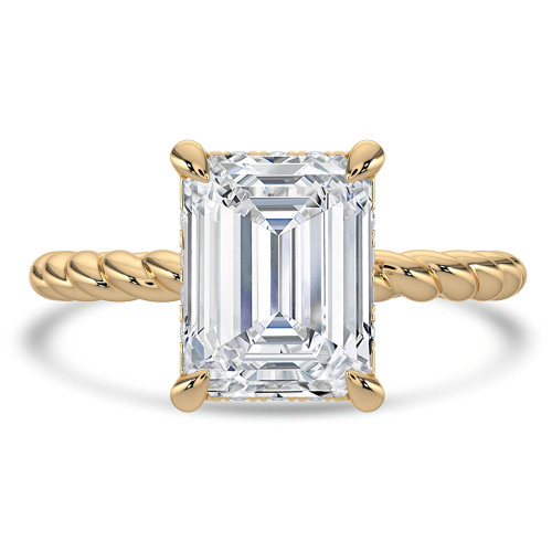 2 3/5 CTW Emerald Lab Created Diamond  Hidden Halo Solitaire with Accents Engagement Ring in 14K Yellow Gold with Twisted Band (MD250403)
