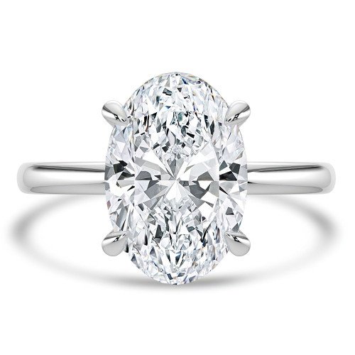 3 1/5 CTW Oval Lab Created Diamond  High Set Hidden Halo Solitaire with Accents Engagement Ring in 14K White Gold (MD250409)