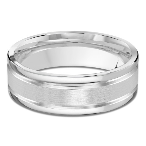 7 MM Satin Finish with High Polish Grooves and Edges Modern Mens Wedding Band in White Gold (MDVB0700)