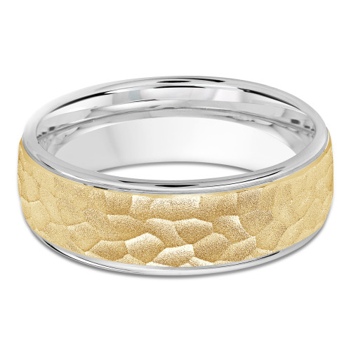 7 MM with High Polish Edges Modern Mens Wedding Band in Two-Tone White & Yellow Gold (MDVB0735)