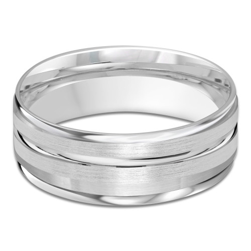 8 MM Satin Finish High Polish Modern Mens Wedding Band in White Gold (MDVB0753)