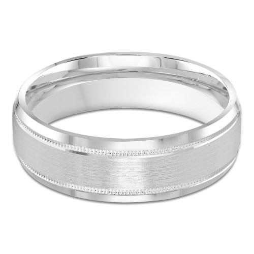 7 MM Milgrained Satin Finish with High Polish Edges Modern Mens Wedding Band in White Gold (MDVB0790)