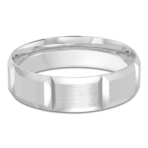 6 MM Satin Finish High Polish Modern Mens Wedding Band in White Gold (MDVB0797)