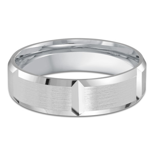 6 MM Satin Finish with High Polish Edges Modern Mens Wedding Band in White Gold (MDVB0814)