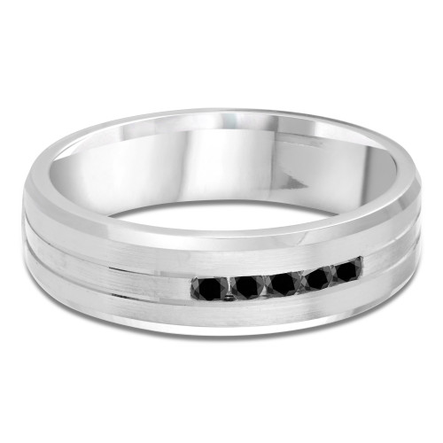 7 MM Black Diamond Mens Wedding Band in White Gold (MDVB1020)