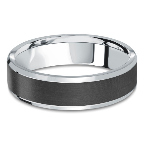 6 MM Carbon Fiber Satin Center Alternative Mens Wedding Band in 14K White Gold (MDVBA0065)
