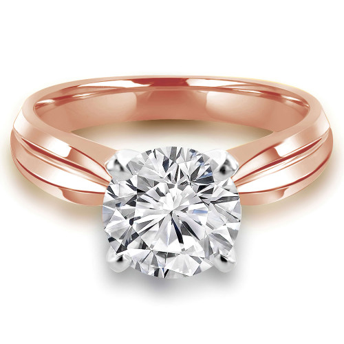 Round Lab Created Diamond Tapered Shank Solitaire Engagement Ring in Rose Gold (MVSLG1005-R)
