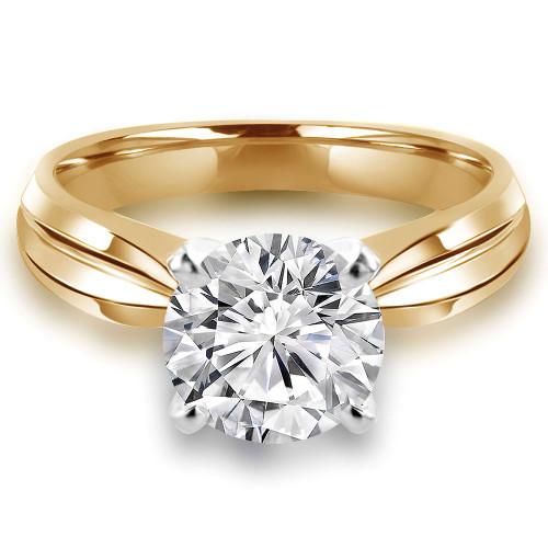 Round Lab Created Diamond Tapered Shank Solitaire Engagement Ring in Yellow Gold (MVSLG1005-Y)