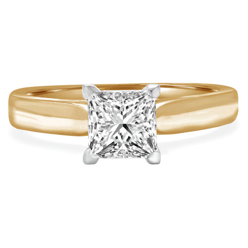 Princess Lab Created Diamond Pinched Cathedral Solitaire Engagement Ring in Yellow Gold (MVSLG1015-Y)