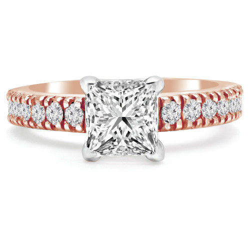 Princess Lab Created Diamond V-Prong Solitaire with Accents Engagement Ring in Rose Gold (MVSLG1059-R)