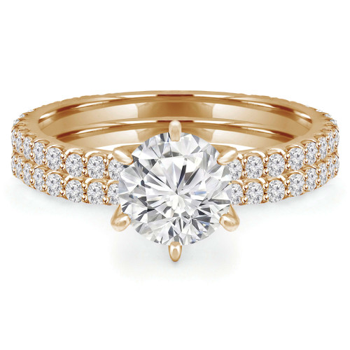 Round Lab Created Diamond Solitaire with Accents Engagement Ring and Wedding Band Set Ring in Yellow Gold (MVSLG1127-Y)
