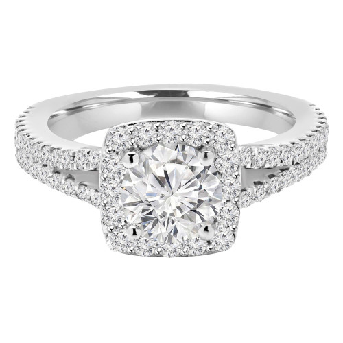 Round Lab Created Diamond Two-Row Split-Shank Cushion Halo Engagement Ring in White Gold (MVSLG1147-W)