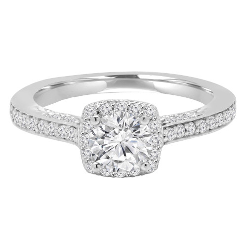 Round Lab Created Diamond Vintage Cathedral Cushion Halo Engagement Ring in White Gold (MVSLG1172-W)