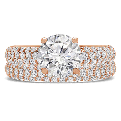 Round Lab Created Diamond Three-Row Solitaire with Accents Engagement Ring and Wedding Band Set Ring in Rose Gold (MVSLG1223-R)