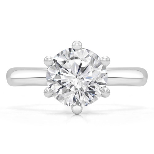 Round Lab Created Diamond 6-Prong Hidden Halo Solitaire with Accents Engagement Ring in White Gold (MVSLG1304-W)