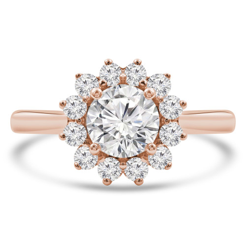 Round Lab Created Diamond Tapered Floral Halo Engagement Ring in Rose Gold (MVSLG1308-R)
