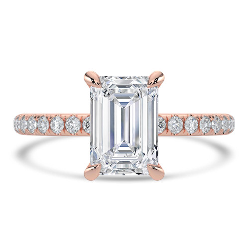 Emerald Lab Created Diamond Hidden Halo Solitaire with Accents Engagement Ring in Rose Gold (MVSLG1313-R)