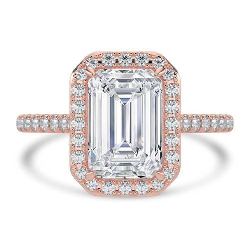 Emerald Lab Created Diamond Cathedral Open Bridge Emerald Halo Engagement Ring in Rose Gold (MVSLG1319-R)