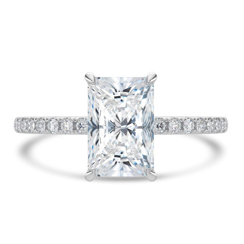 Radiant Lab Created Diamond Hidden Halo Solitaire with Accents Engagement Ring in White Gold (MVSLG1325-W)