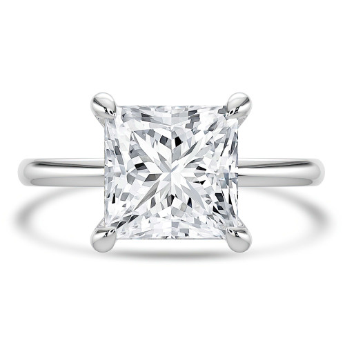 Princess Lab Created Diamond Open Bridge Hidden Halo Solitaire with Accents Engagement Ring in White Gold (MVSLG1348-W)