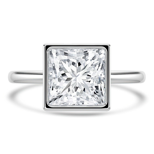 Princess Lab Created Diamond Bezel Set Open Bridge Solitaire Engagement Ring in White Gold (MVSLG1366-W)