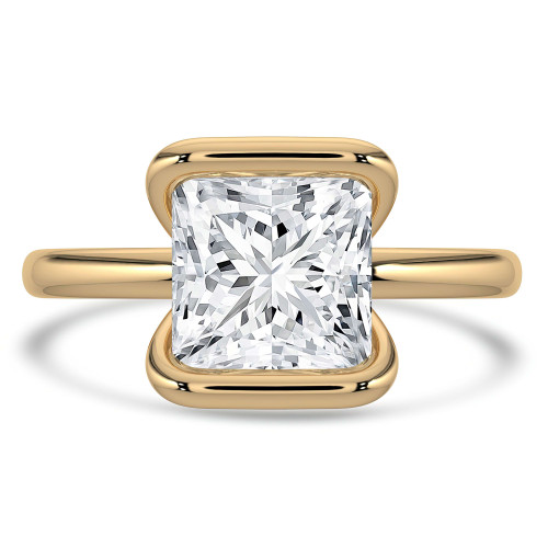 Princess Lab Created Diamond Tension Set Solitaire Engagement Ring in Yellow Gold (MVSLG1401-Y)
