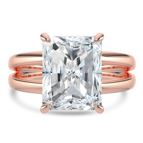 Radiant Lab Created Diamond Split Shank Open Bridge Hidden Halo Solitaire with Accents Engagement Ring in Rose Gold (MVSLG1405-R)