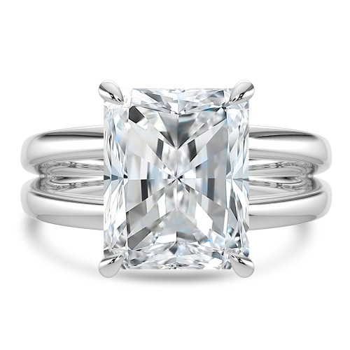 Radiant Lab Created Diamond Split Shank Open Bridge Hidden Halo Solitaire with Accents Engagement Ring in White Gold (MVSLG1405-W)