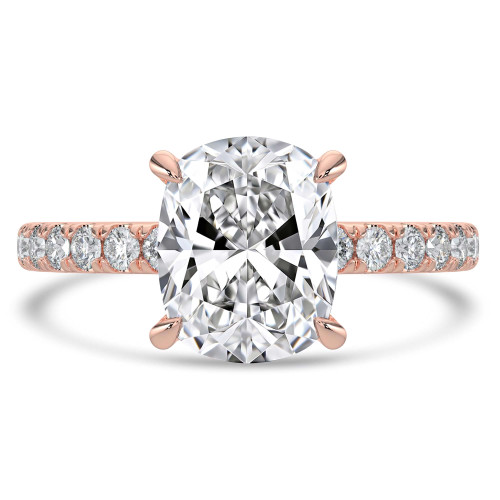 Cushion Lab Created Diamond Hidden Halo Open Bridge Solitaire with Accents Engagement Ring in Rose Gold (MVSLG1408-R)