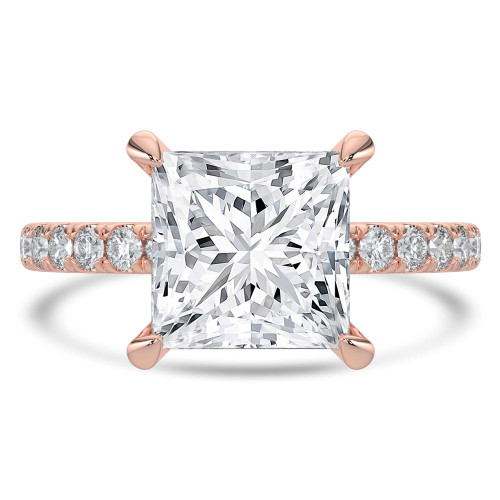Princess Lab Created Diamond Hidden Halo Open Bridge Solitaire with Accents Engagement Ring in Rose Gold (MVSLG1412-R)