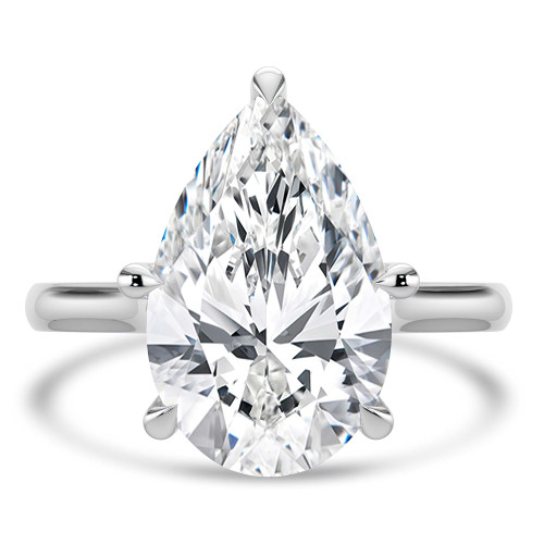 Pear Lab Created Diamond Cathedral Tapered Solitaire Engagement Ring in White Gold (MVSLG1425-W)