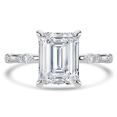 Emerald Lab Created Diamond Solitaire with Accents Engagement Ring in White Gold (MVSLG1428-W)