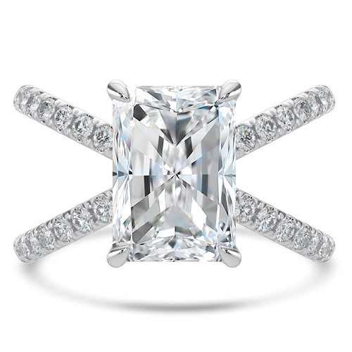 Radiant Lab Created Diamond Crossover Split Shank Solitaire with Accents Engagement Ring in White Gold (MVSLG1447-W)