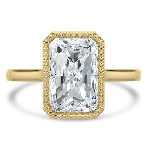 Radiant Lab Created Diamond Vintage Bezel Set Open Bridge Solitaire Engagement Ring in Yellow Gold (MVSLG1488-Y)