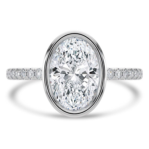 Oval Lab Created Diamond Bezel Set Open Bridge Solitaire with Accents Engagement Ring in White Gold (MVSLG1502-W)