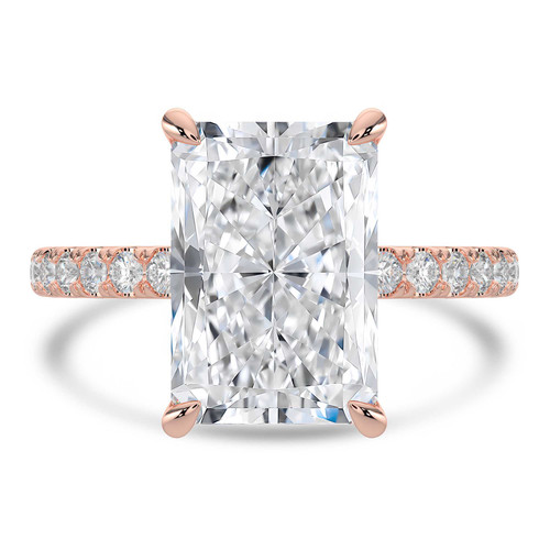 Radiant Lab Created Diamond 4-Prong Hidden Halo Solitaire with Accents Engagement Ring in Rose Gold (MVSLG1510-R)