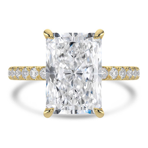 Radiant Lab Created Diamond 4-Prong Hidden Halo Solitaire with Accents Engagement Ring in Yellow Gold (MVSLG1510-Y)