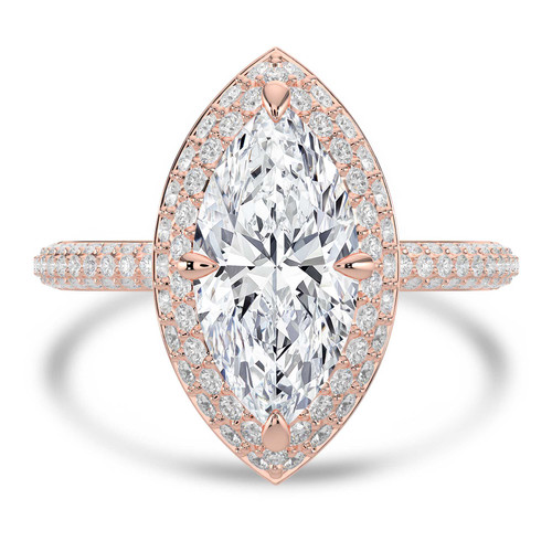 Marquise Lab Created Diamond 4-Prong 3-Row Pave Dome Halo Engagement Ring in Rose Gold (MVSLG1526-R)