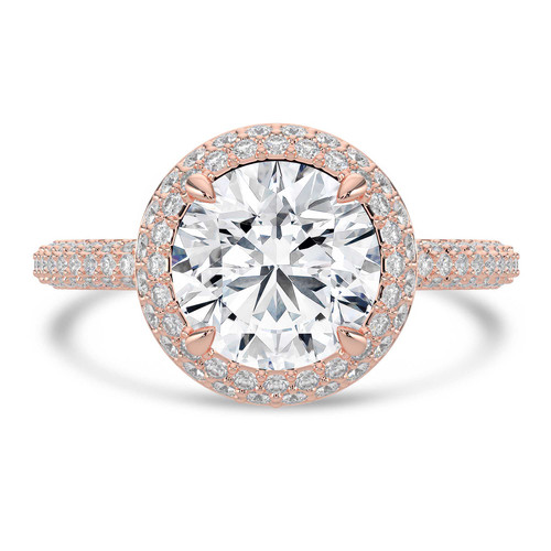 Round Lab Created Diamond 4-Prong 3-Row Pave Dome Halo Engagement Ring in Rose Gold (MVSLG1529-R)