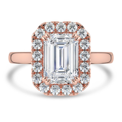 Emerald Lab Created Diamond 4-Prong Cathedral Halo Engagement Ring in Rose Gold (MVSLG1535-R)
