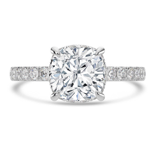 Cushion Lab Created Diamond 4-Prong Solitaire with Accents Engagement Ring in White Gold with Hidden Halo (MVSLG1540-W)