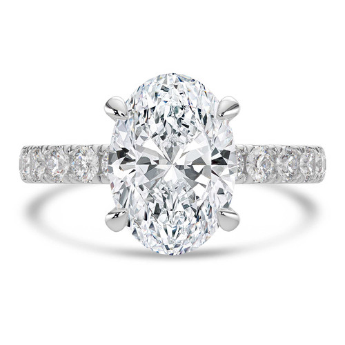 Oval Lab Created Diamond 4-Prong Solitaire with Accents Engagement Ring in White Gold (MVSLG1541-W)