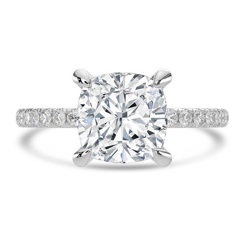 Cushion Lab Created Diamond 4-Prong Solitaire with Accents Engagement Ring in White Gold (MVSLG1545-W)