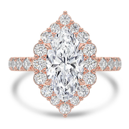Marquise Lab Created Diamond 4-Prong Open Bridge Halo Engagement Ring in Rose Gold (MVSLG1578-R)