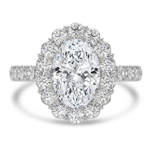 Oval Lab Created Diamond 4-Prong Open Bridge Halo Engagement Ring in White Gold (MVSLG1579-W)