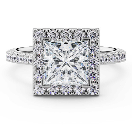 Princess Lab Created Diamond 4 V-Prong Cathedral Halo Engagement Ring in White Gold (MVSLG1583-W)