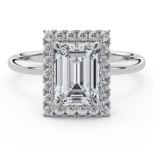 Emerald Lab Created Diamond 4-Prong Open Bridge Halo Engagement Ring in White Gold (MVSLG1592-W)